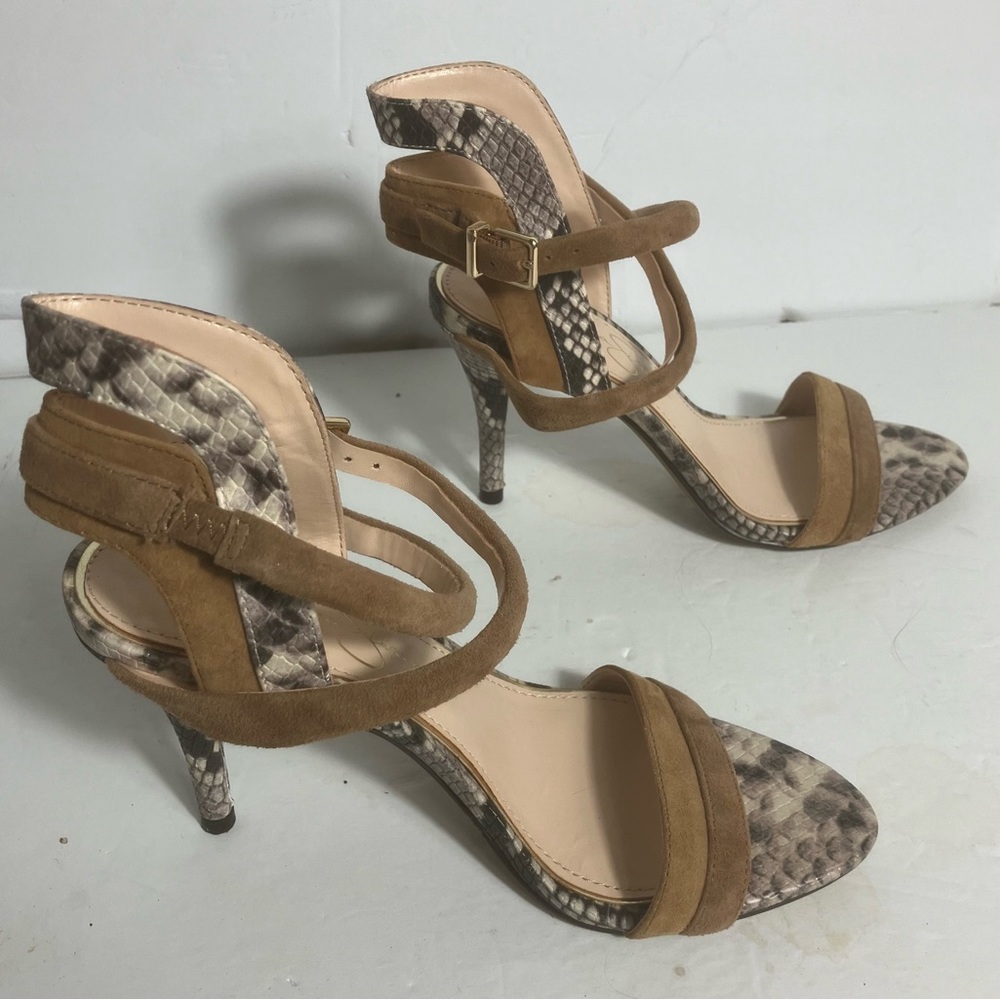 Jessica Simpson Brown Snakeskin Print Suede Strap High Heels NWOT